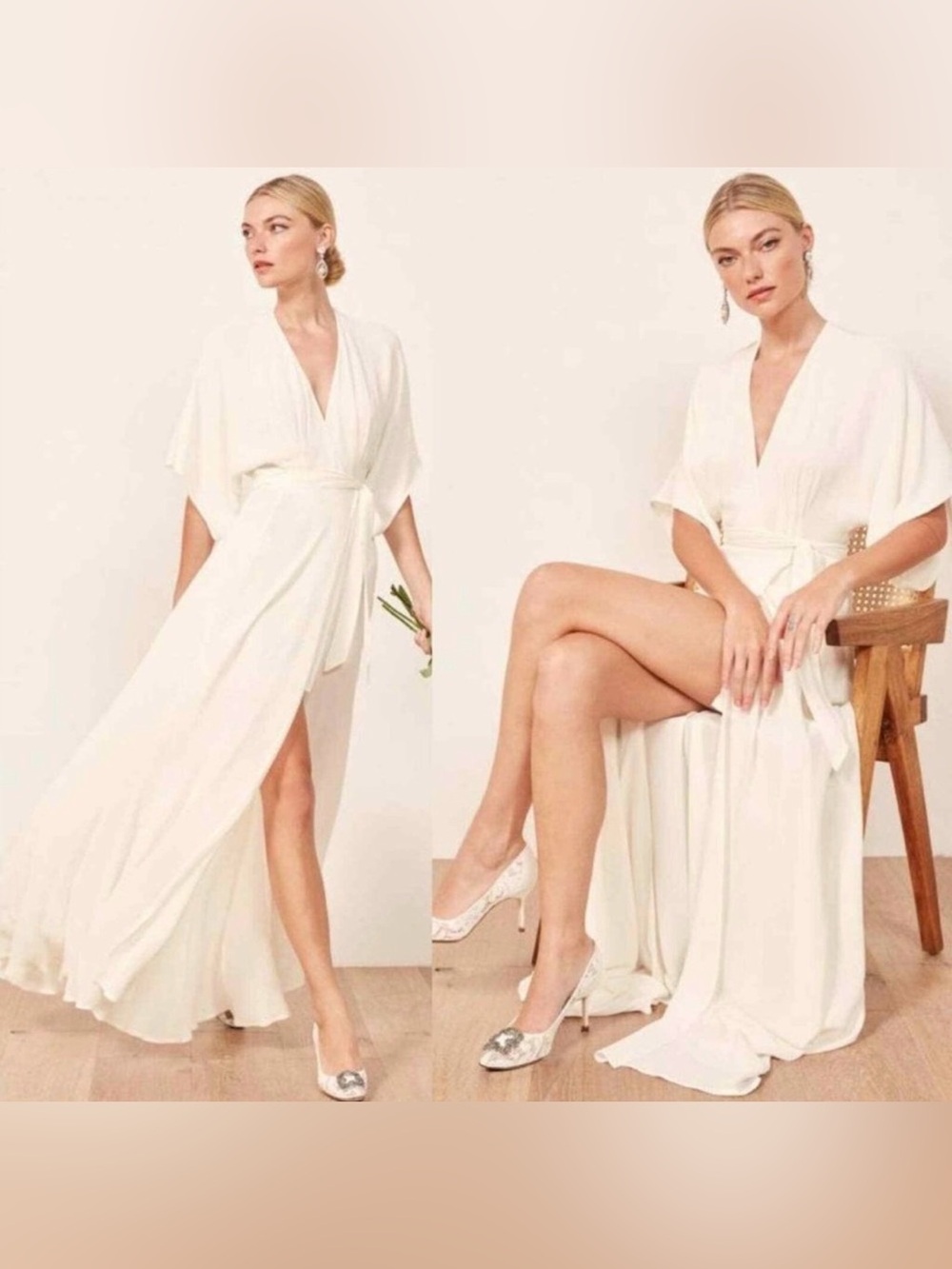 Reformation Winslow Maxi Wrap Dress - Ivory White - Mint Condition - Size S